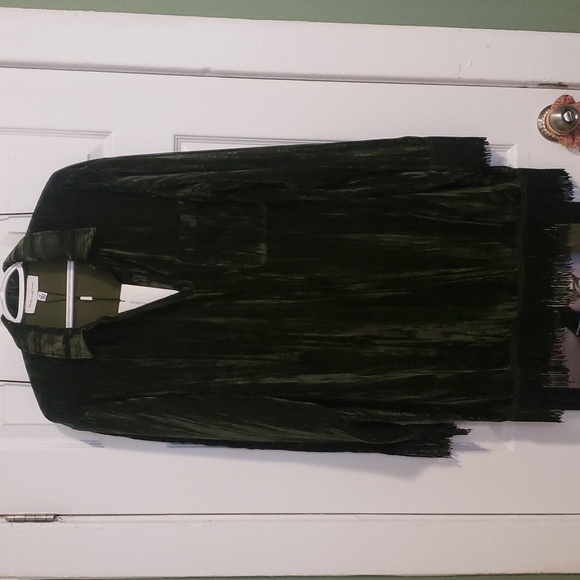 Something Navy Emerald Fringe Shirt Dress - Picture 15 of 16